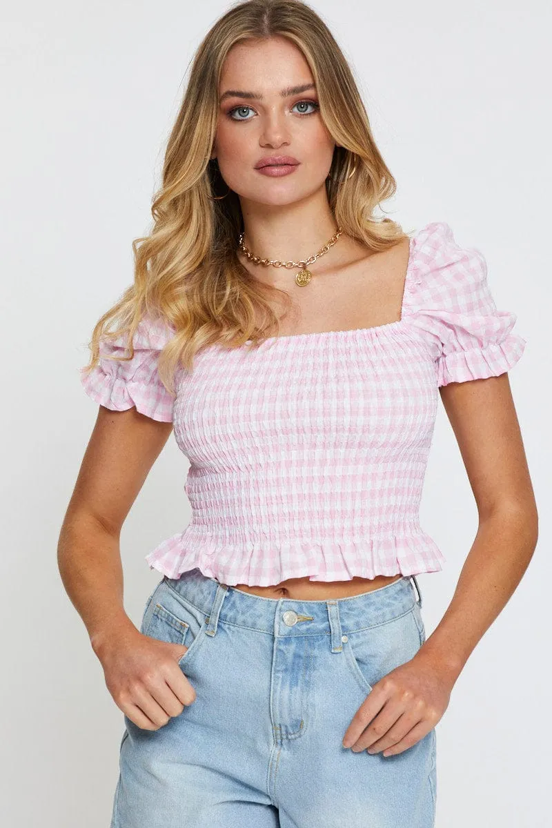 Check Crop T Shirt Short Sleeve Square Neck sold by Ally Fashion product image thumbnail 3