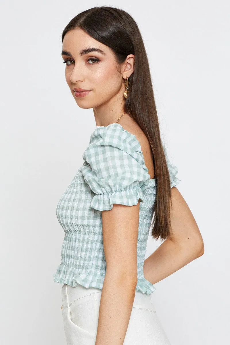 Check Crop T Shirt Short Sleeve Square Neck sold by Ally Fashion product image thumbnail 4