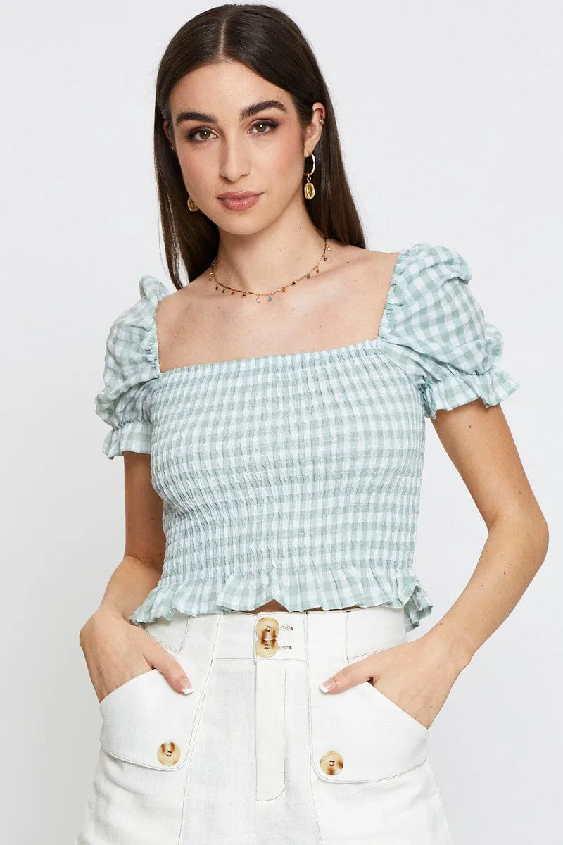 Check Crop T Shirt Short Sleeve Square Neck sold by Ally Fashion product image thumbnail 3