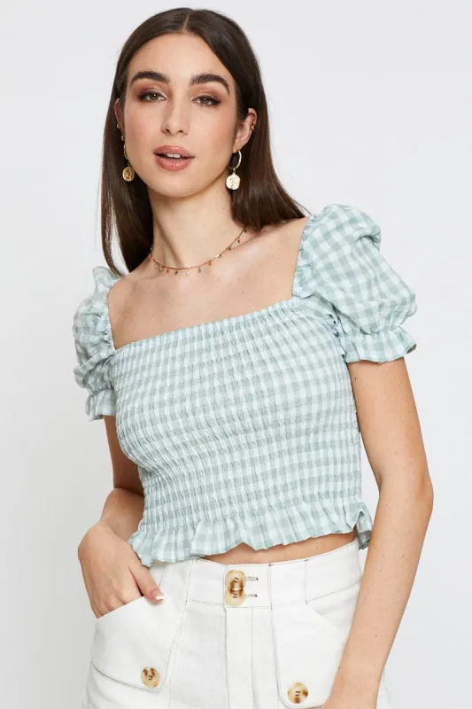 Check Crop T Shirt Short Sleeve Square Neck sold by Ally Fashion