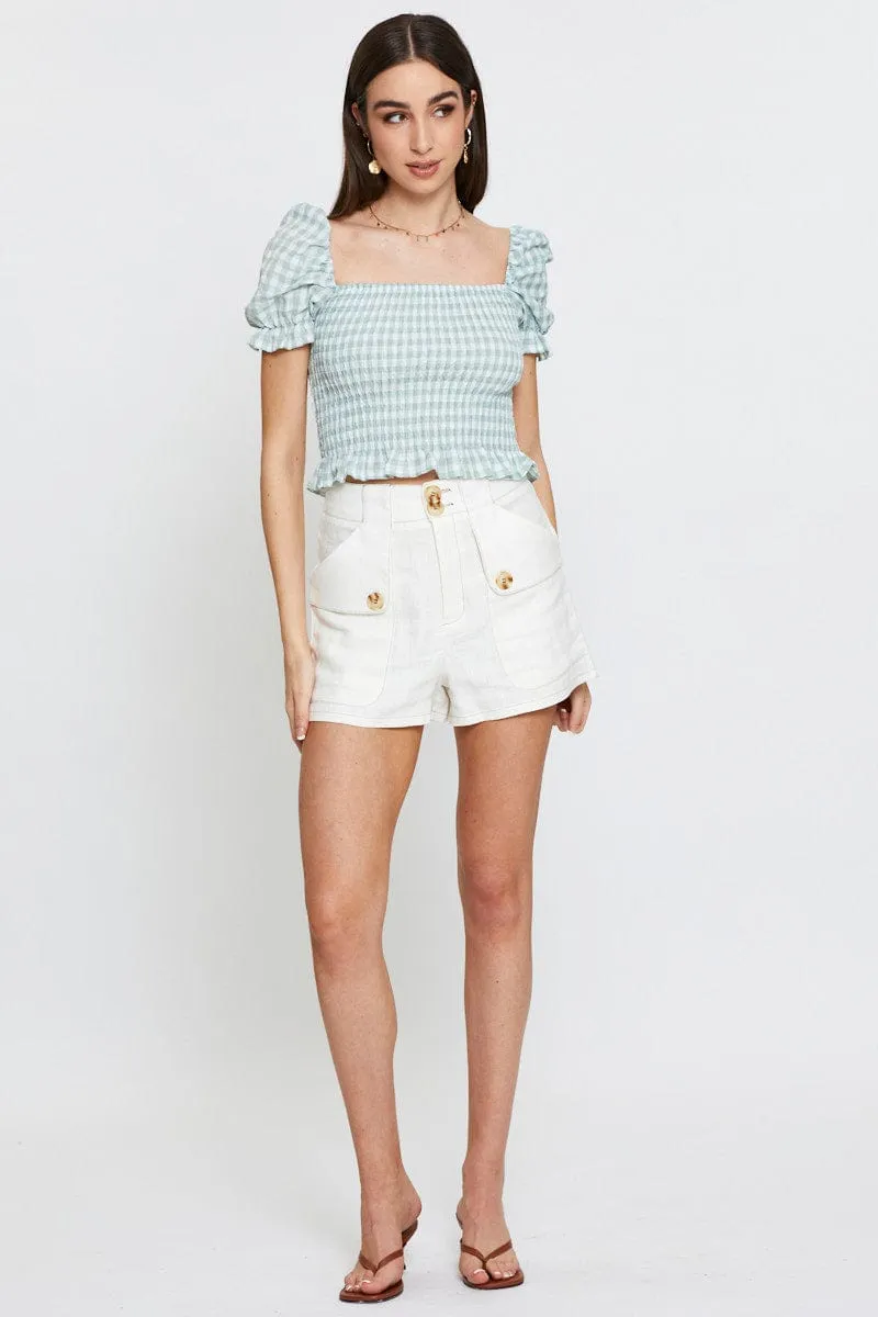 Check Crop T Shirt Short Sleeve Square Neck sold by Ally Fashion product image thumbnail 2