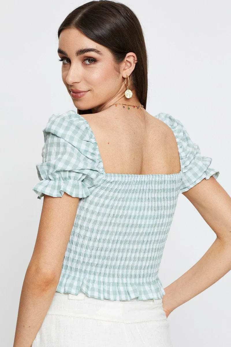 Check Crop T Shirt Short Sleeve Square Neck sold by Ally Fashion product image thumbnail 5