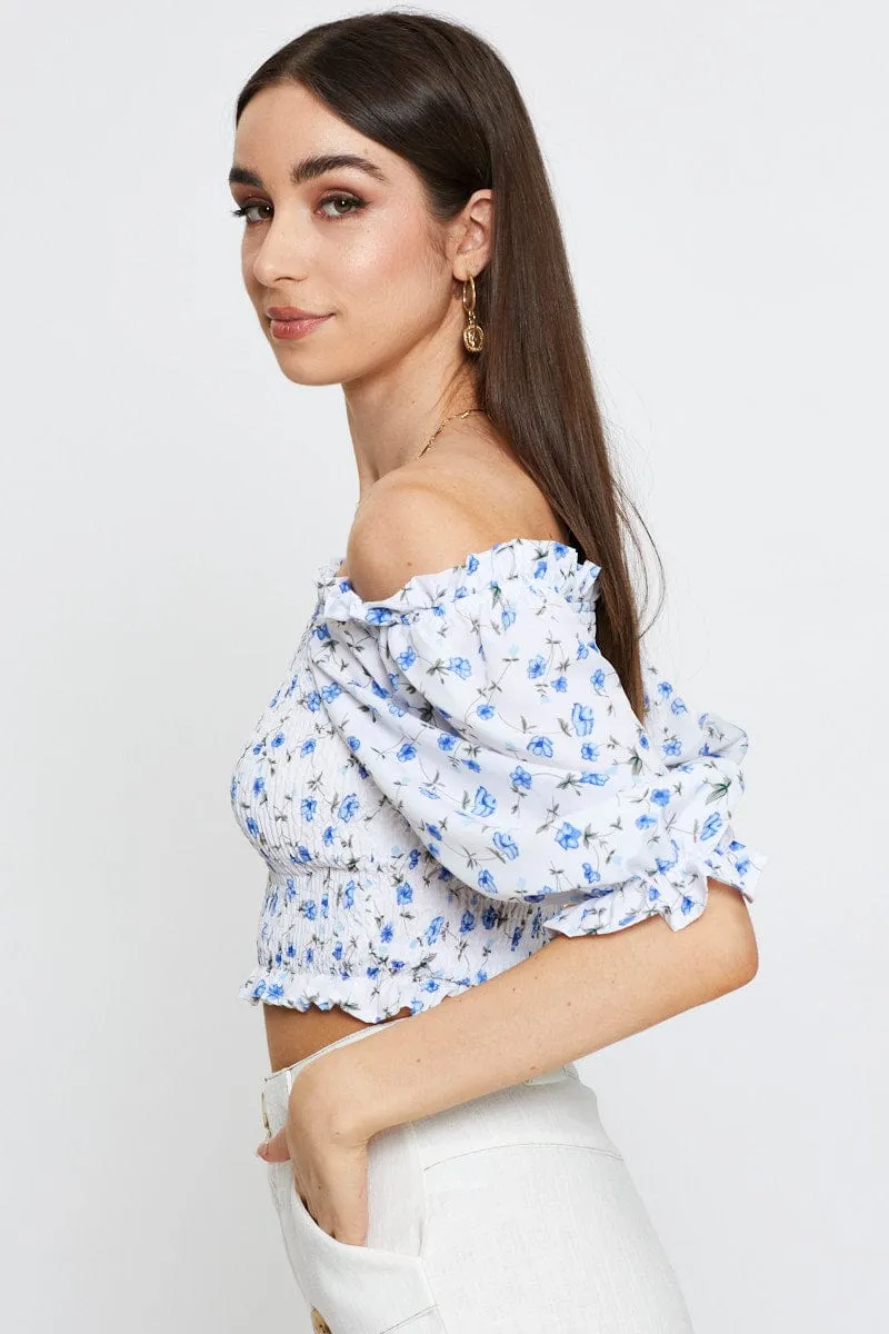 Geo Print Crop Top Short Sleeve Off Shoulder sold by Ally Fashion product image thumbnail 4