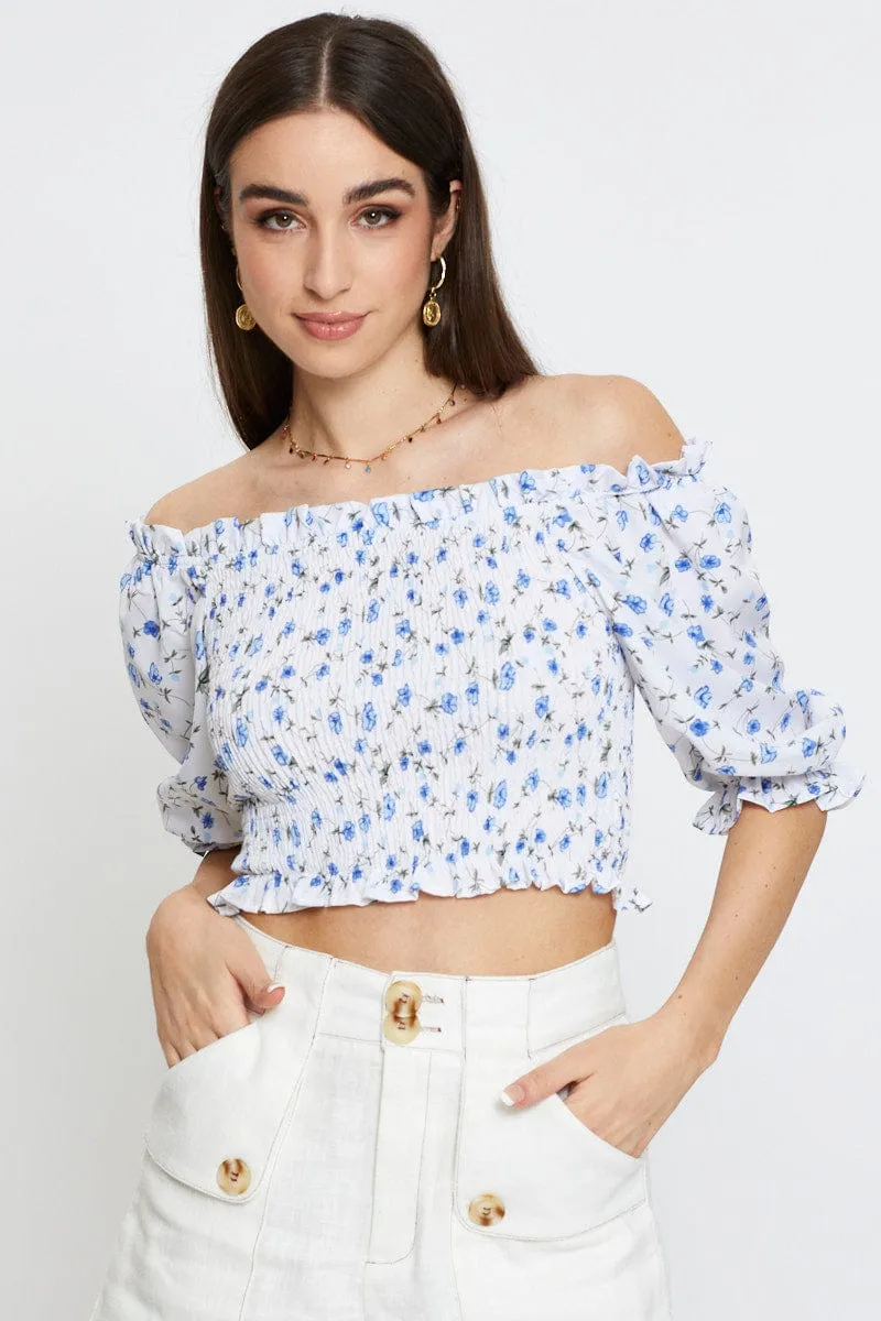 Geo Print Crop Top Short Sleeve Off Shoulder sold by Ally Fashion product image thumbnail 3