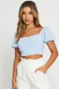 Blue Crop Top Short Sleeve Tie Up sold by Ally Fashion