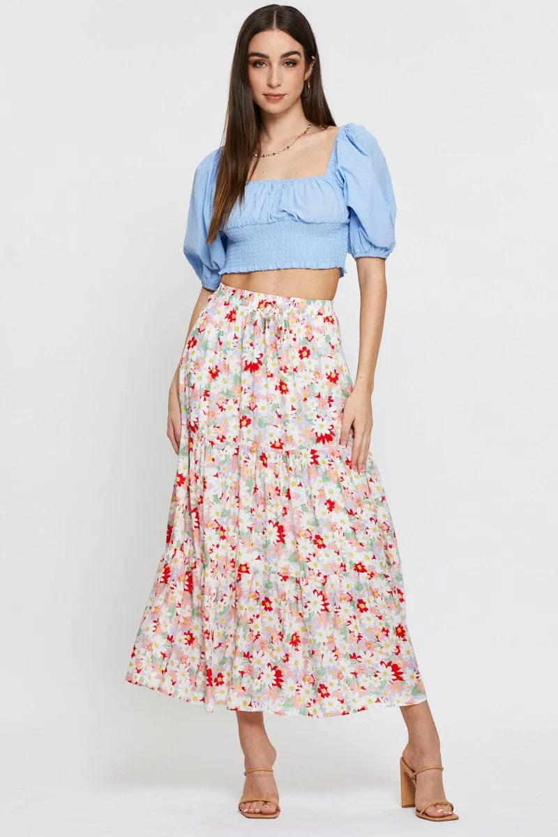 Blue Crop Top Short Sleeve Shirred Waist sold by Ally Fashion product image thumbnail 2
