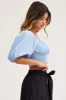 Blue Crop Top Short Sleeve Square Neck sold by Ally Fashion