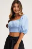 Blue Crop Top Short Sleeve Square Neck sold by Ally Fashion