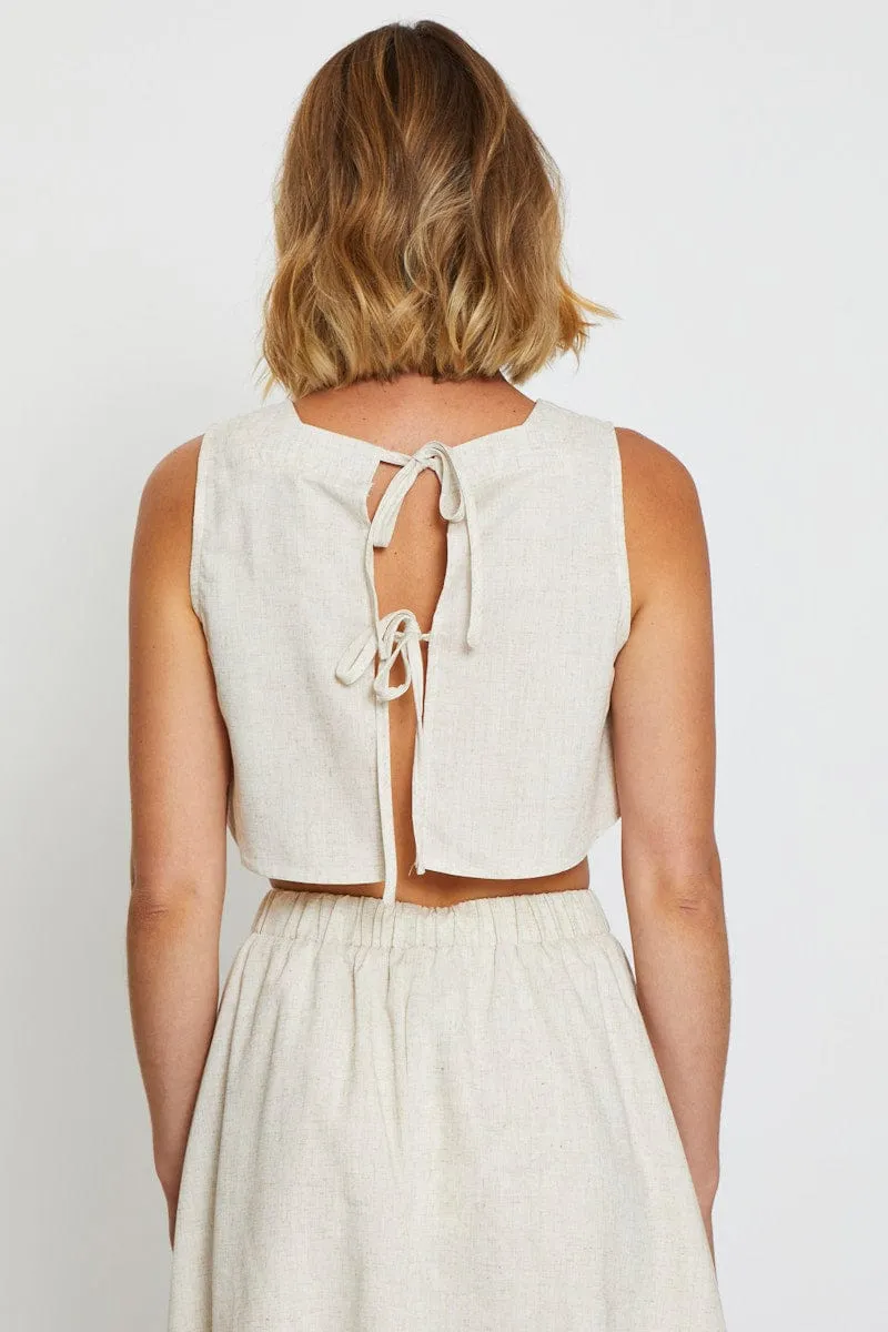Beige Singlet Top Sleeveless Crop Linen sold by Ally Fashion product image thumbnail 5