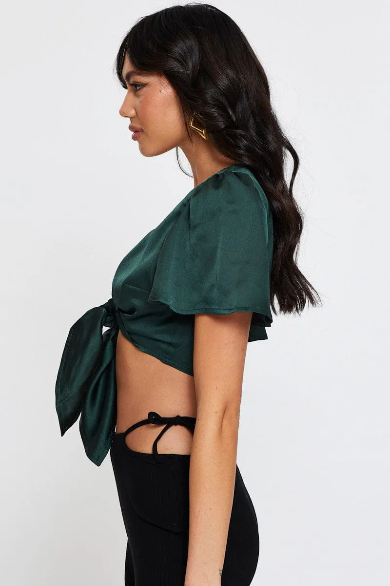 Green Crop Bolero Short Sleeve Tie Up sold by Ally Fashion product image thumbnail 4