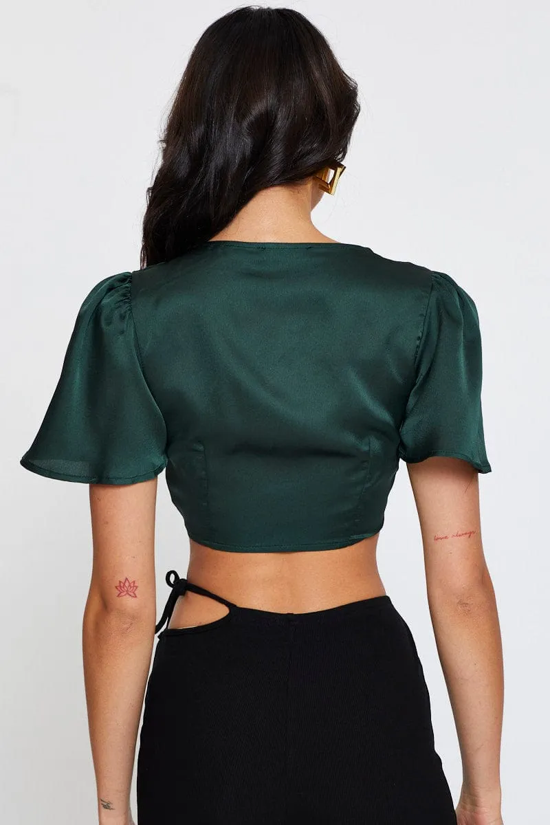 Green Crop Bolero Short Sleeve Tie Up sold by Ally Fashion product image thumbnail 5