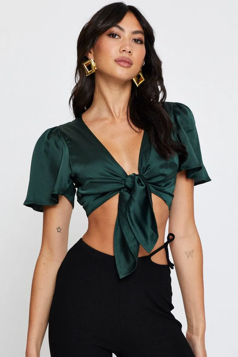 Green Crop Bolero Short Sleeve Tie Up sold by Ally Fashion product image thumbnail 3