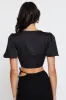 Black Crop Bolero Short Sleeve Tie Up sold by Ally Fashion