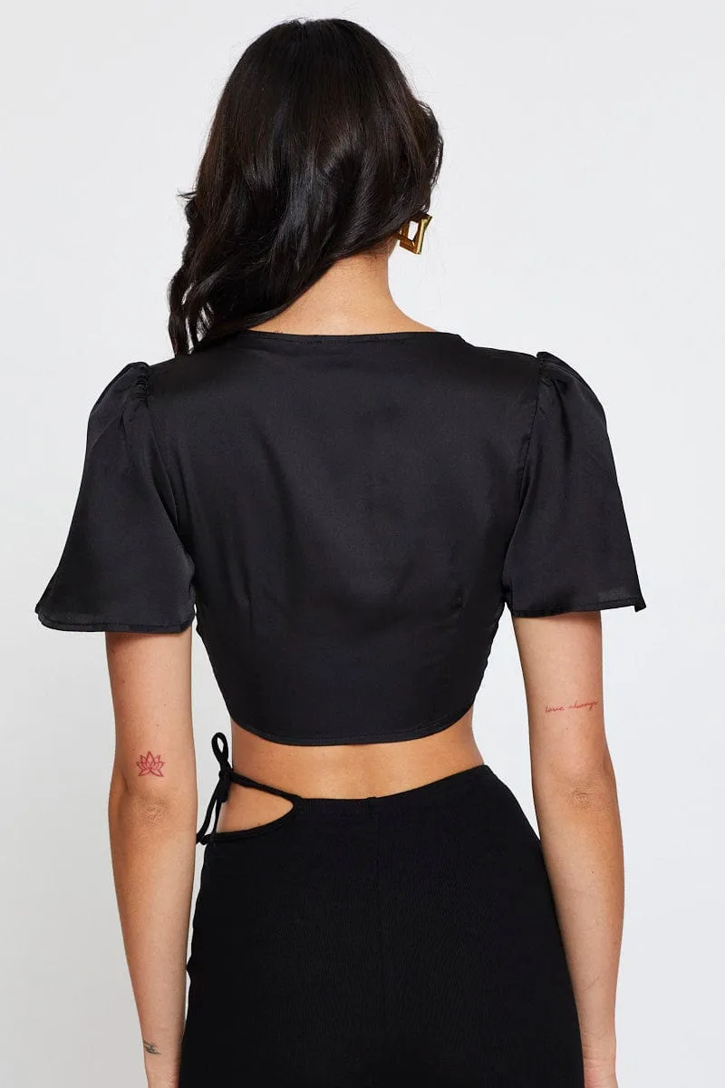 Black Crop Bolero Short Sleeve Tie Up sold by Ally Fashion product image thumbnail 5