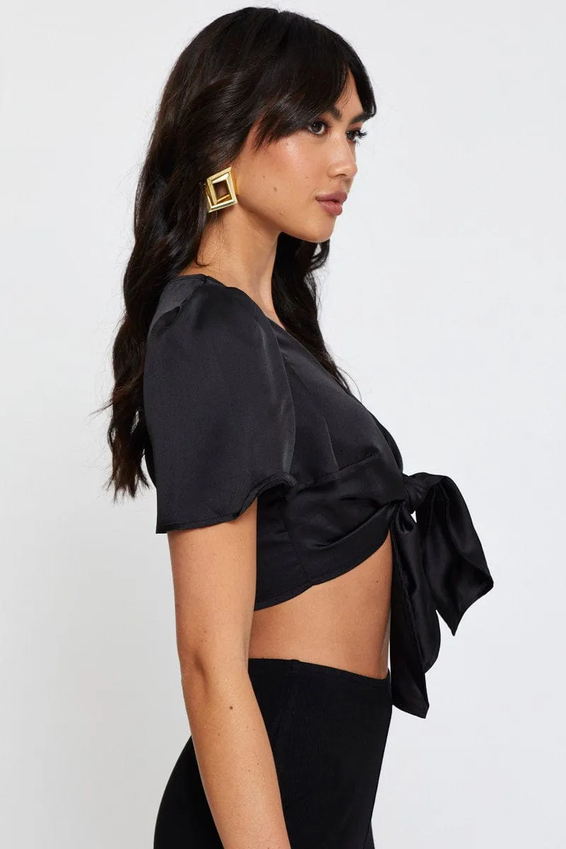 Black Crop Bolero Short Sleeve Tie Up sold by Ally Fashion product image thumbnail 4