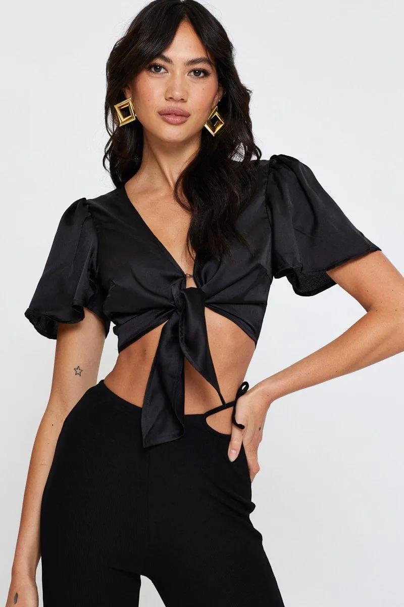 Black Crop Bolero Short Sleeve Tie Up sold by Ally Fashion product image thumbnail 3