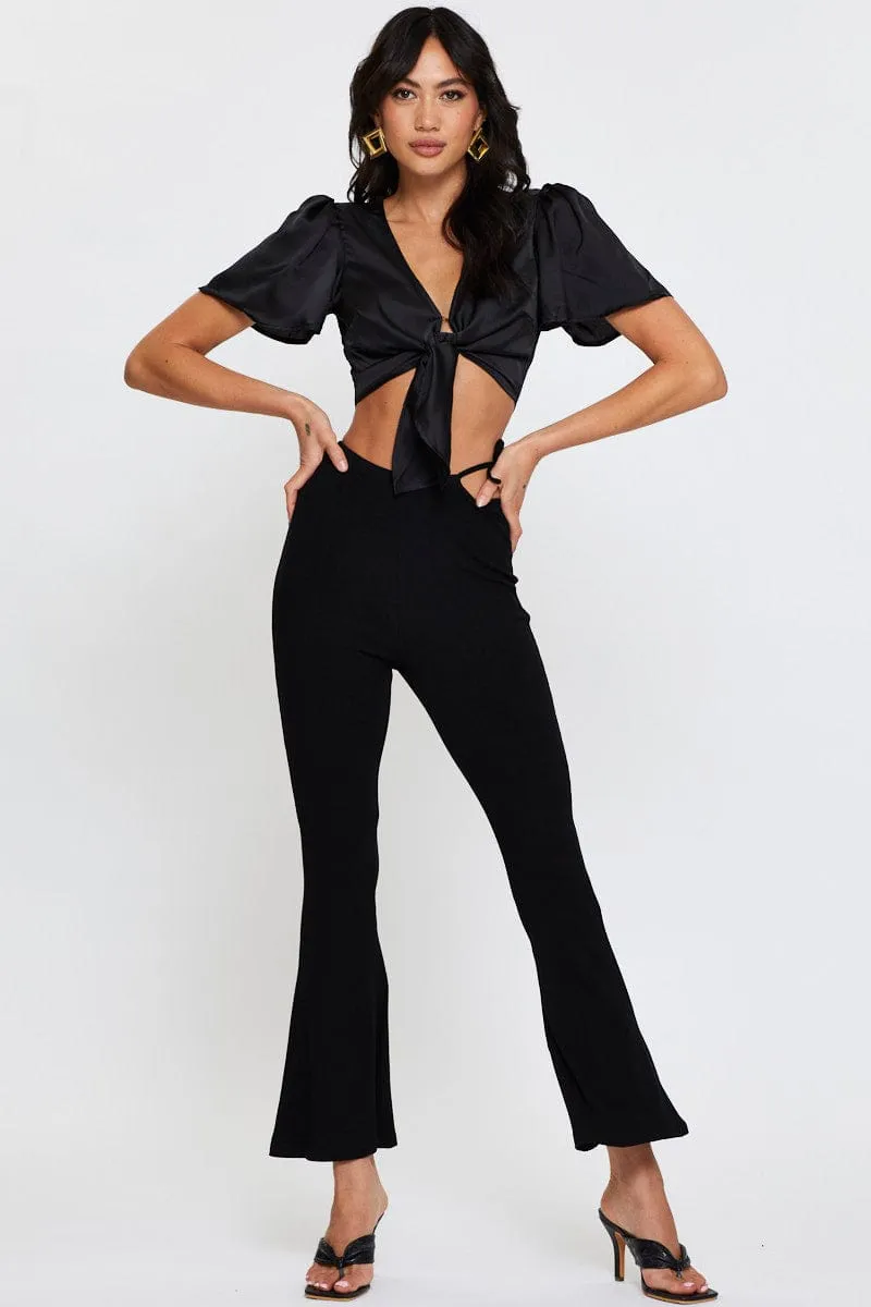 Black Crop Bolero Short Sleeve Tie Up sold by Ally Fashion product image thumbnail 2