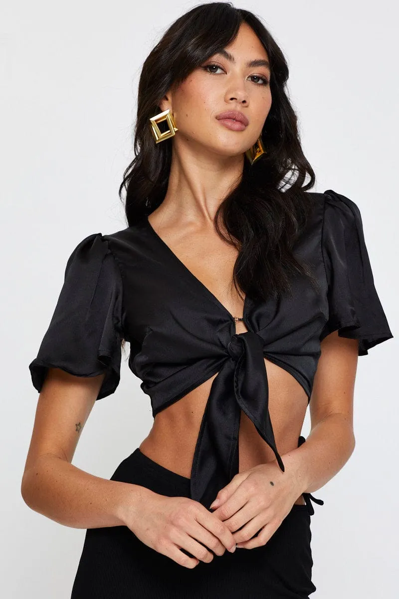 Black Crop Bolero Short Sleeve Tie Up sold by Ally Fashion