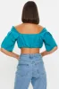 Blue Crop Top Short Sleeve Satin sold by Ally Fashion