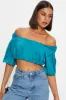 Blue Crop Top Short Sleeve Satin sold by Ally Fashion