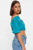 Blue Crop Top Short Sleeve Satin sold by Ally Fashion