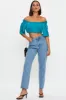Blue Crop Top Short Sleeve Satin sold by Ally Fashion