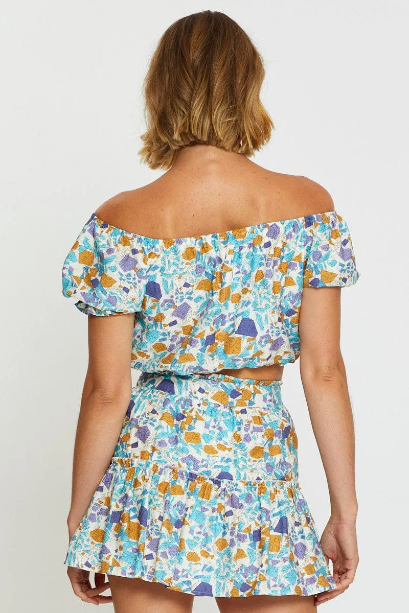 Print Crop Top Off Shoulder sold by Ally Fashion product image thumbnail 5