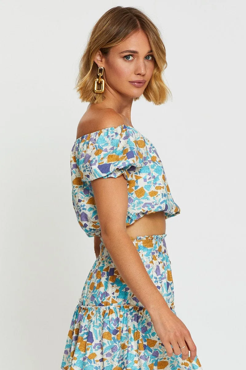 Print Crop Top Off Shoulder sold by Ally Fashion product image thumbnail 4