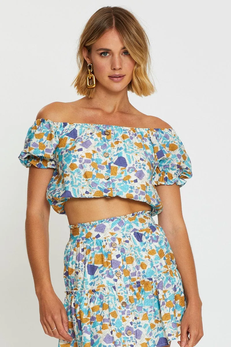 Print Crop Top Off Shoulder sold by Ally Fashion