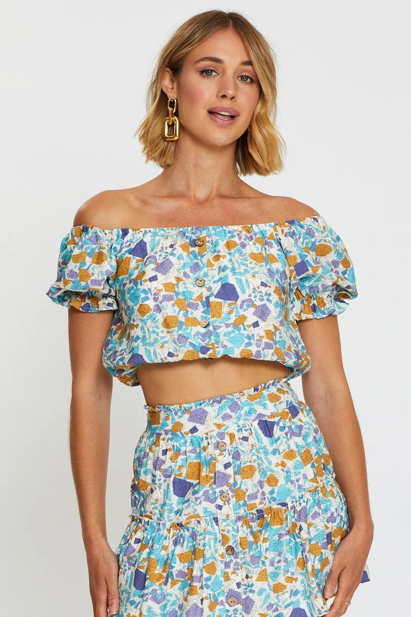 Print Crop Top Off Shoulder sold by Ally Fashion product image thumbnail 3