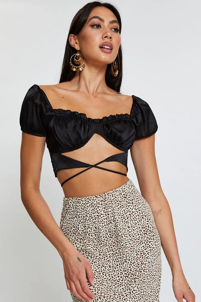 Black Crop Top Short Sleeve Tie Up sold by Ally Fashion product image thumbnail 3