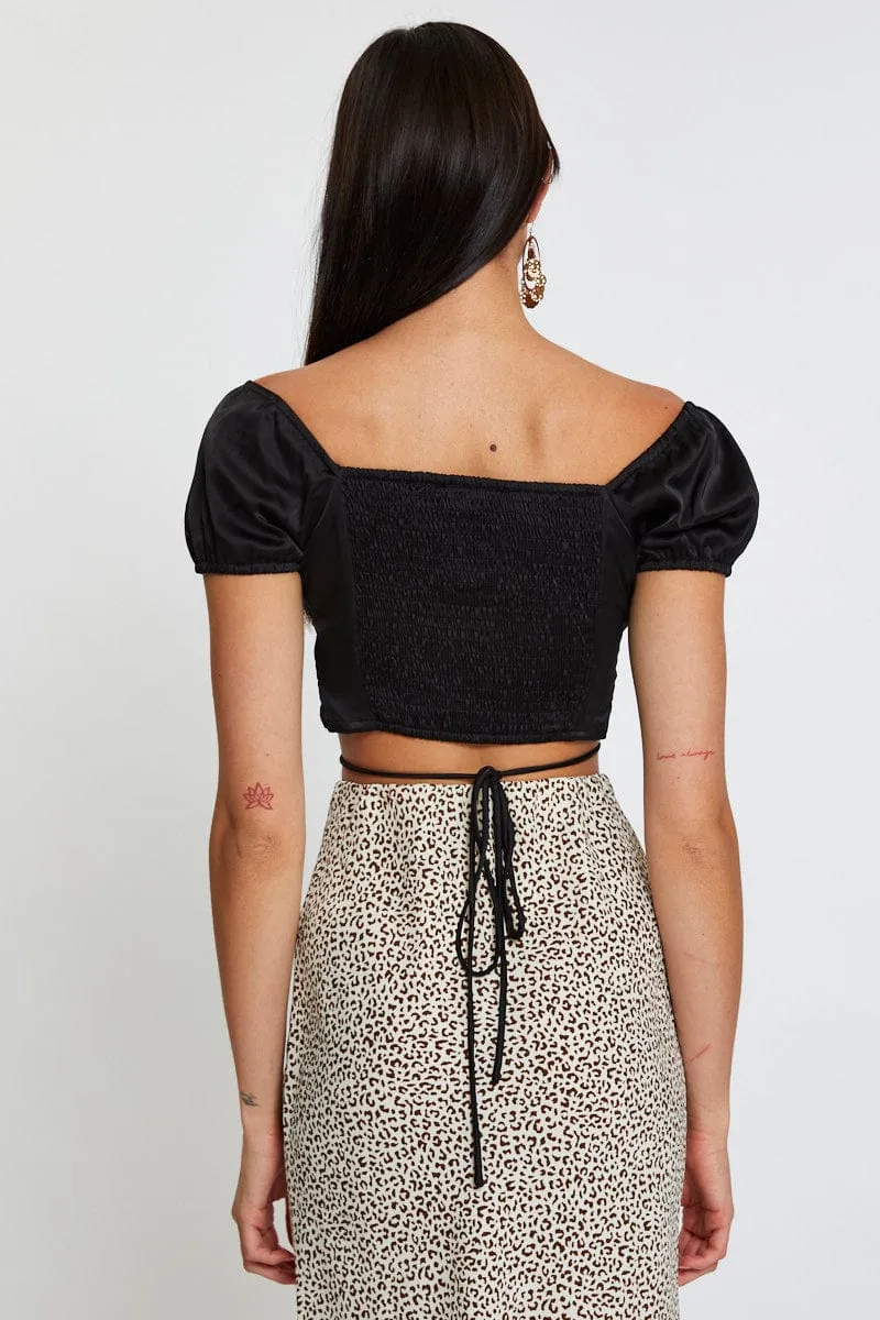 Black Crop Top Short Sleeve Tie Up sold by Ally Fashion product image thumbnail 5