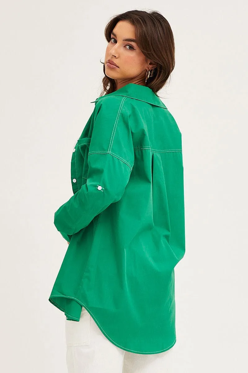 Green Oversized Contrast Stitch Button Up Shirt sold by Ally Fashion product image thumbnail 5