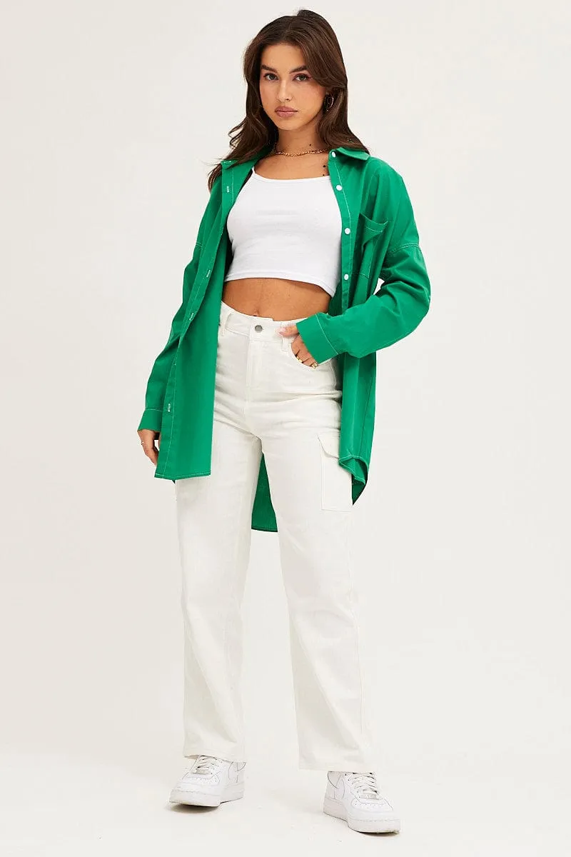 Green Oversized Contrast Stitch Button Up Shirt sold by Ally Fashion product image thumbnail 2