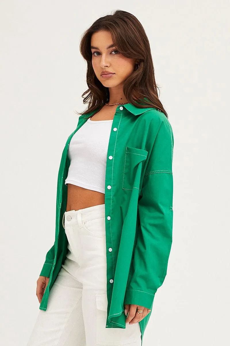 Green Oversized Contrast Stitch Button Up Shirt sold by Ally Fashion product image thumbnail 4