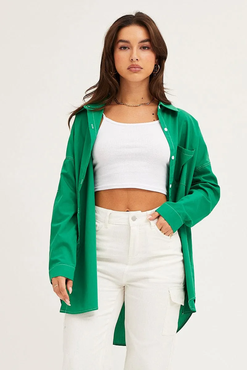 Green Oversized Contrast Stitch Button Up Shirt sold by Ally Fashion product image thumbnail 3