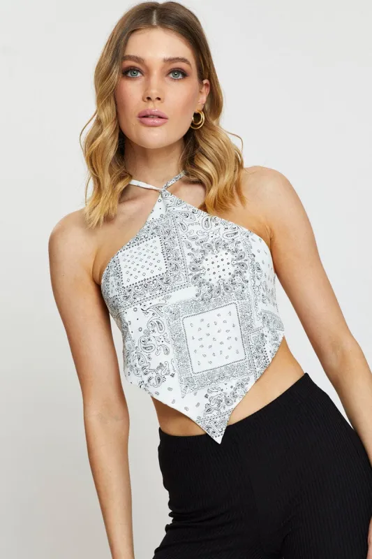 Print Scarf Top Sleeveless Crop Halter sold by Ally Fashion