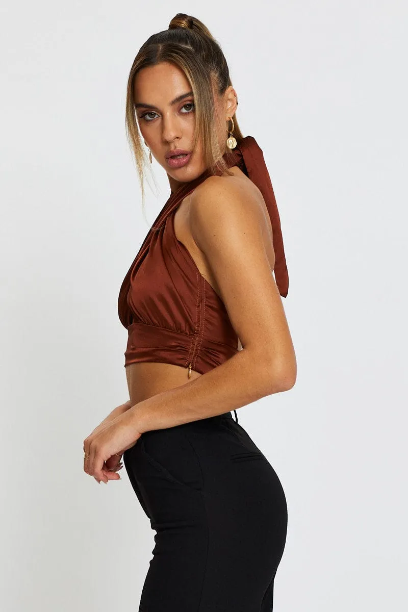 Brown Halter Top Crop sold by Ally Fashion product image thumbnail 4