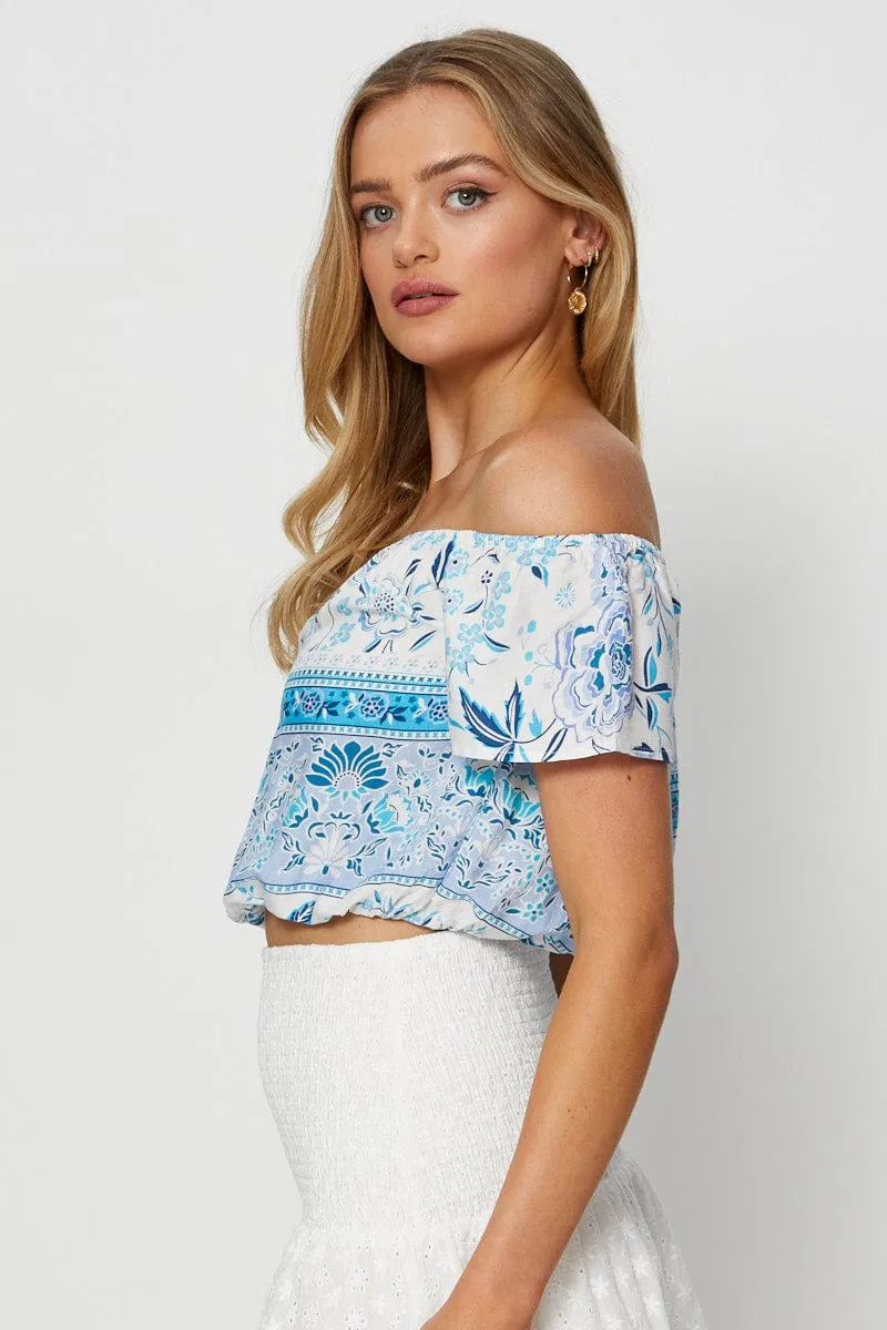 Boho Print Wrap Top Off Shoulder Tie Up Crop sold by Ally Fashion product image thumbnail 4