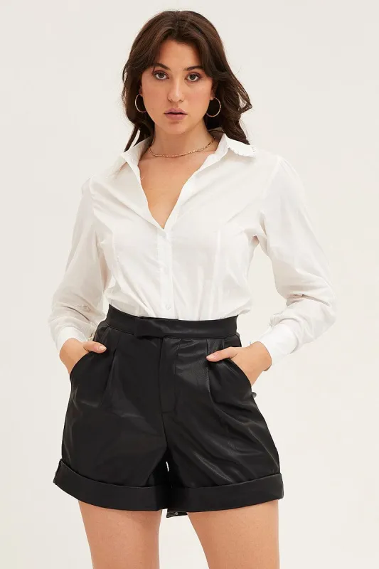 White Lace Trim Collar Long Sleeve Button Up Shirt sold by Ally Fashion