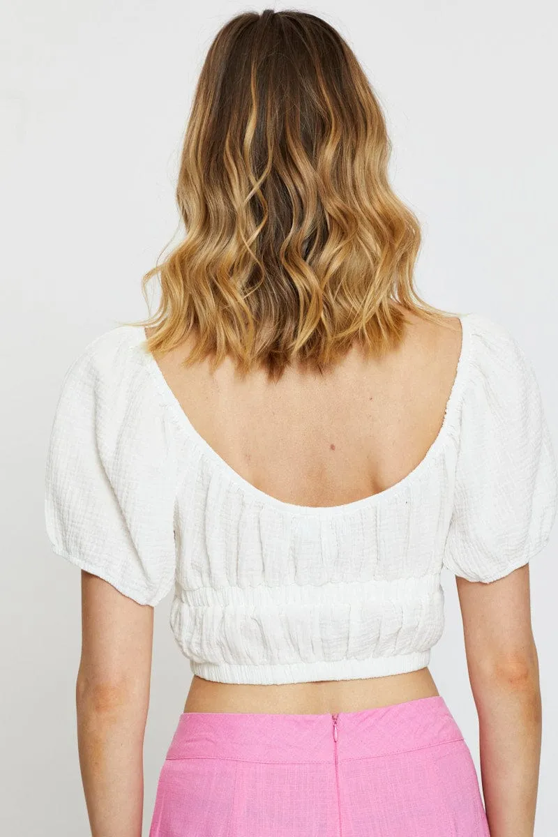 White Crop Top Short Sleeve Gathered Bust sold by Ally Fashion product image thumbnail 5
