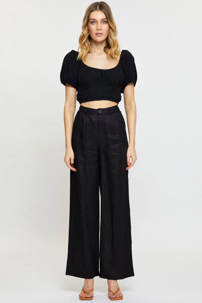 Black Crop Top Short Sleeve Gathered Bust sold by Ally Fashion product image thumbnail 2