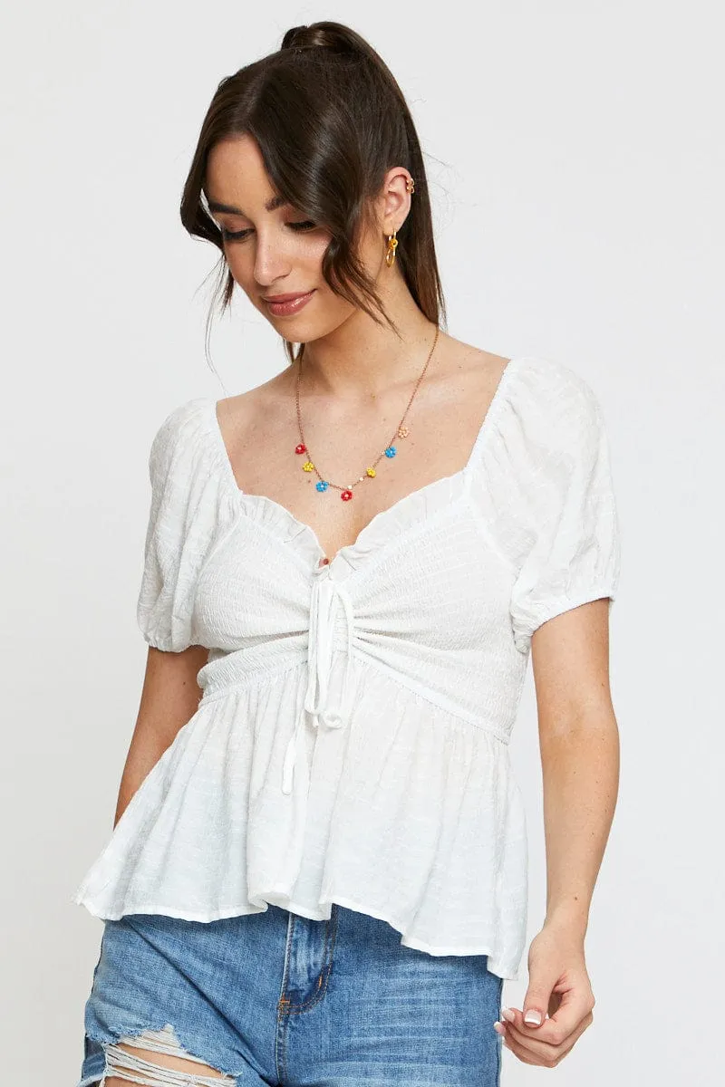 White Peplum Top Short Sleeve sold by Ally Fashion product image thumbnail 3