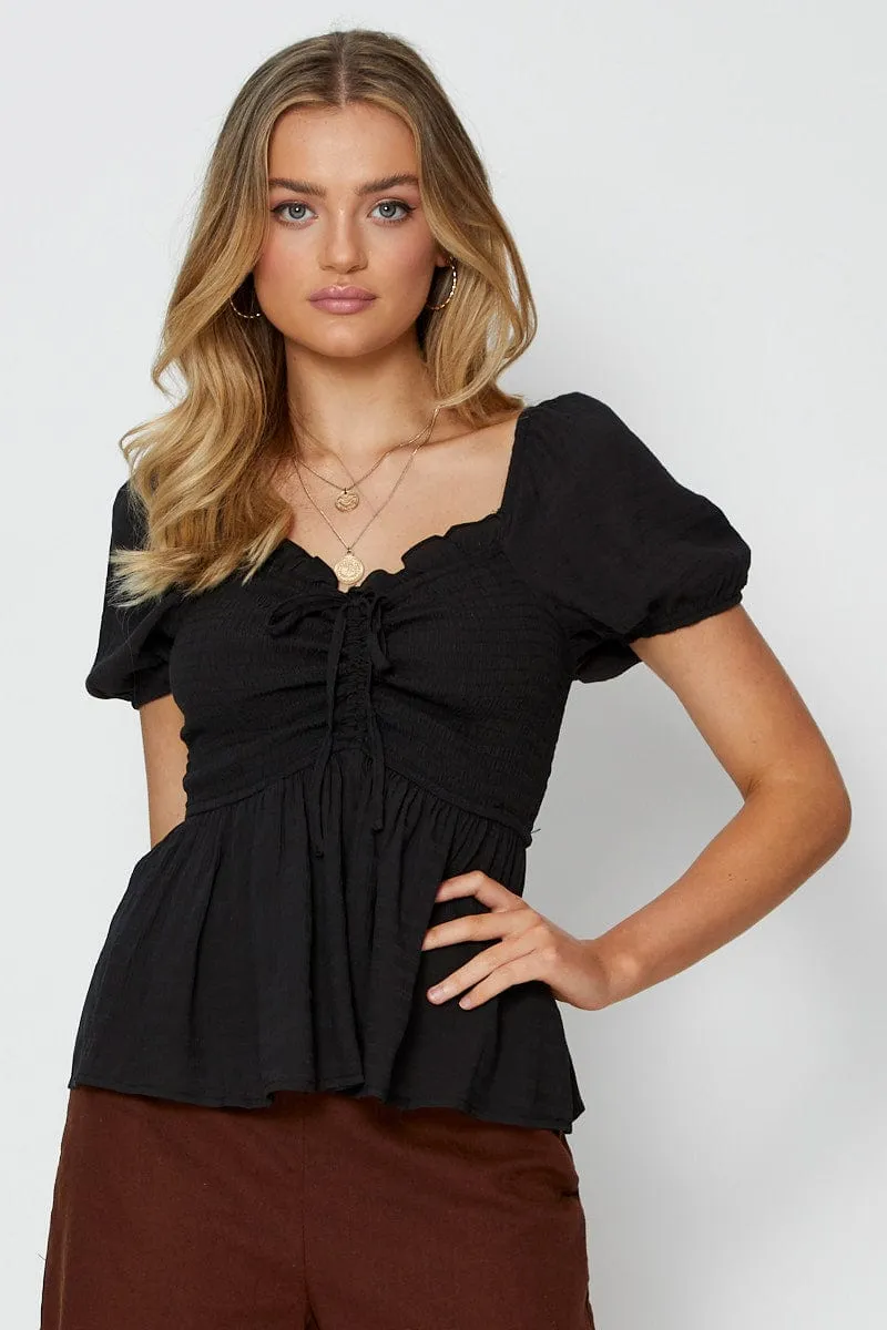 Black Peplum Top Short Sleeve sold by Ally Fashion