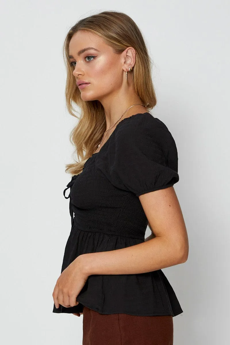 Black Peplum Top Short Sleeve sold by Ally Fashion product image thumbnail 4