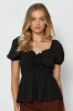 Black Peplum Top Short Sleeve sold by Ally Fashion