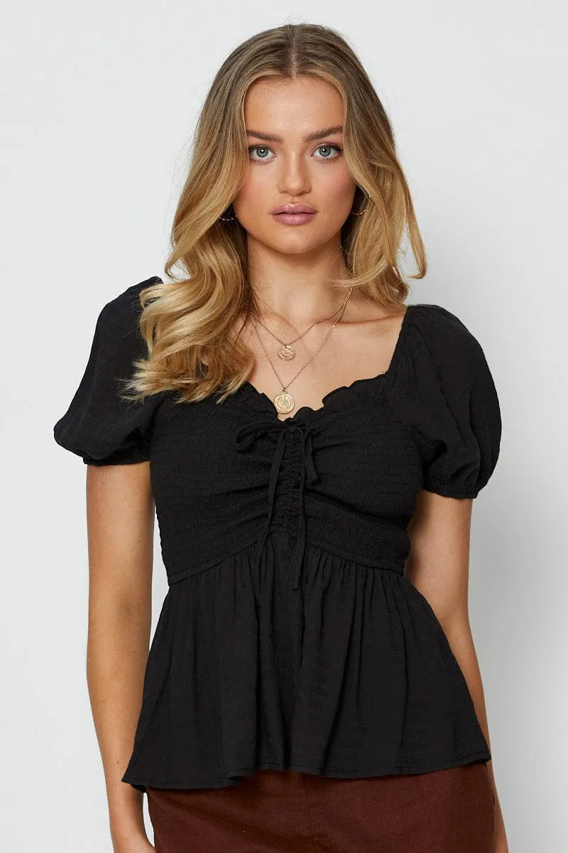 Black Peplum Top Short Sleeve sold by Ally Fashion product image thumbnail 3