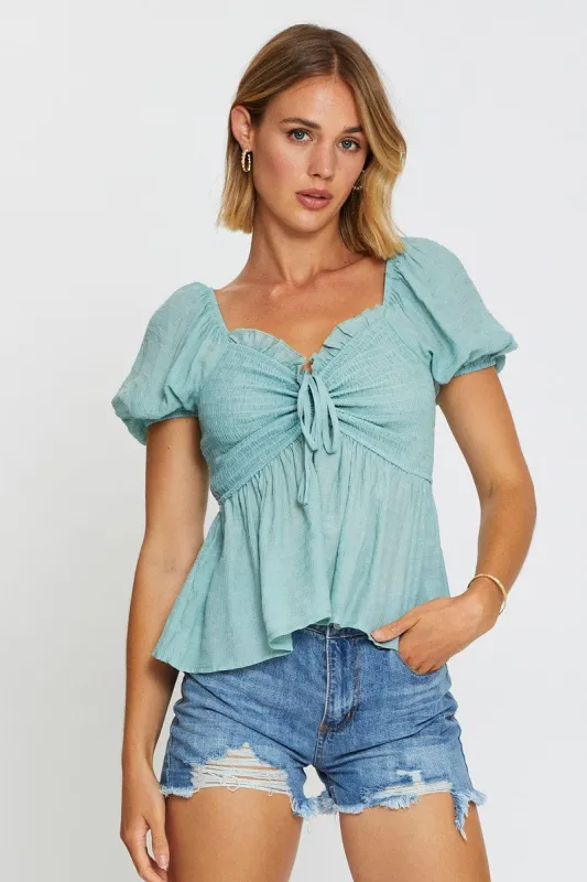 Green Peplum Top Short Sleeve sold by Ally Fashion