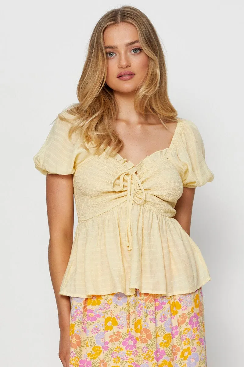 Yellow Peplum Top Short Sleeve sold by Ally Fashion
