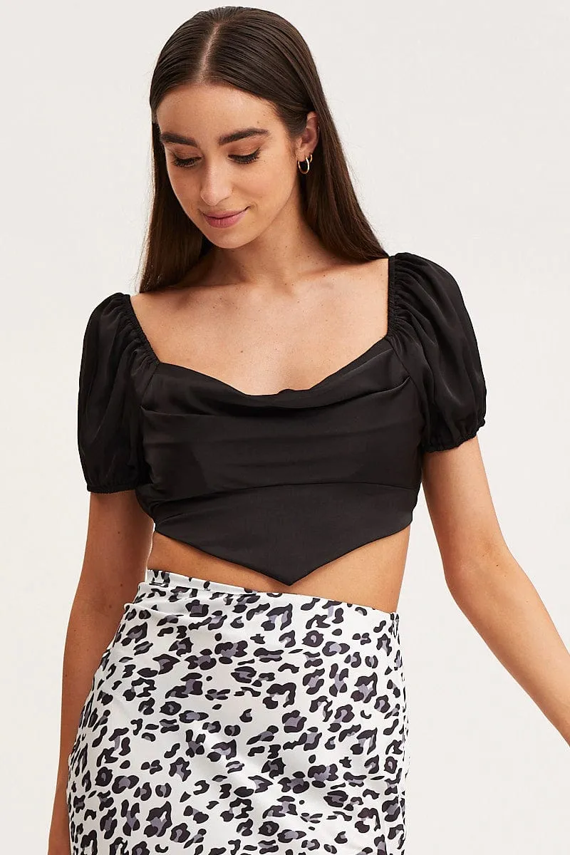 Black Scarf Top Short Sleeve Crop sold by Ally Fashion product image thumbnail 3